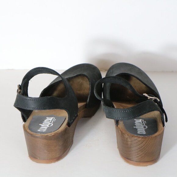 Sandgrens Swedish Handmade Wooden Clogs Womens 40 US 9 Black Brown Nubuck Shoes - Picture 3 of 7
